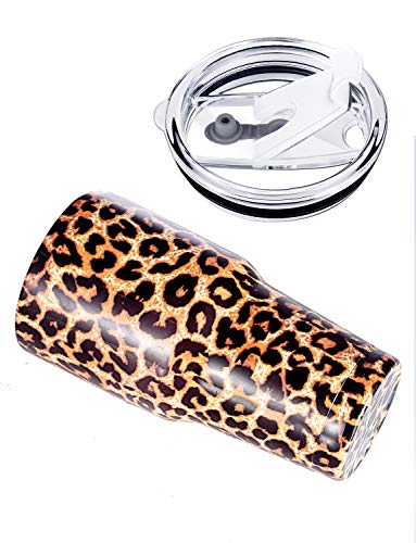 DYNAMIC SE 30oz Leopard Tumbler Double Wall Stainless Steel Vacuum Insulated Travel Mug with Splash-Proof Lid Metal Straw and Brush