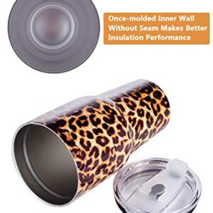 DYNAMIC SE 30oz Leopard Tumbler Double Wall Stainless Steel Vacuum Insulated Travel Mug with Splash-Proof Lid Metal Straw and Brush