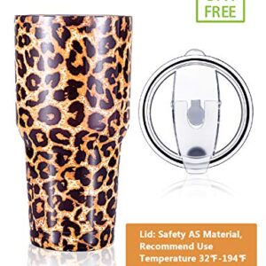 DYNAMIC SE 30oz Leopard Tumbler Double Wall Stainless Steel Vacuum Insulated Travel Mug with Splash-Proof Lid Metal Straw and Brush