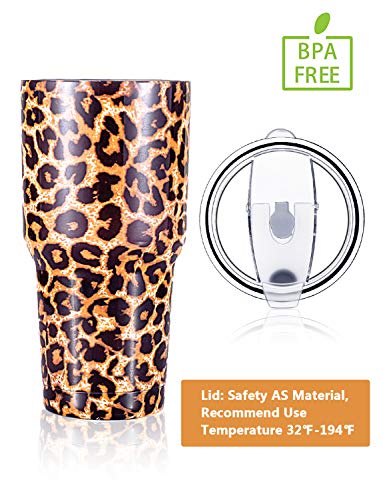 DYNAMIC SE 30oz Leopard Tumbler Double Wall Stainless Steel Vacuum Insulated Travel Mug with Splash-Proof Lid Metal Straw and Brush