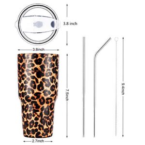 DYNAMIC SE 30oz Leopard Tumbler Double Wall Stainless Steel Vacuum Insulated Travel Mug with Splash-Proof Lid Metal Straw and Brush