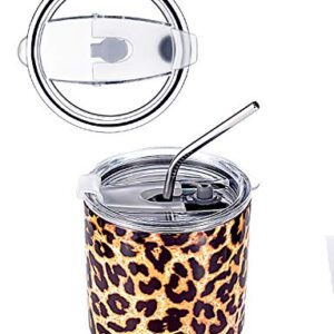 DYNAMIC SE 30oz Leopard Tumbler Double Wall Stainless Steel Vacuum Insulated Travel Mug with Splash-Proof Lid Metal Straw and Brush