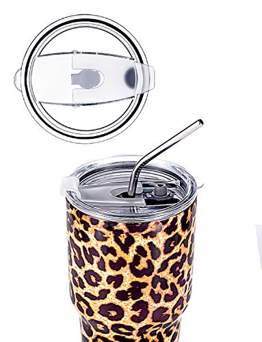 DYNAMIC SE 30oz Leopard Tumbler Double Wall Stainless Steel Vacuum Insulated Travel Mug with Splash-Proof Lid Metal Straw and Brush