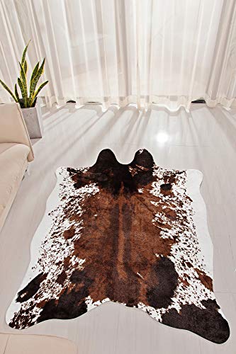 NativeSkins Faux Cowhide Rug (4.6ft x 6.6ft) - Cow Print Area Rug with Faux Suede No-Slip Backing (Brown)