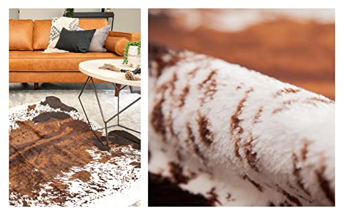 NativeSkins Faux Cowhide Rug (4.6ft x 6.6ft) - Cow Print Area Rug with Faux Suede No-Slip Backing (Brown)