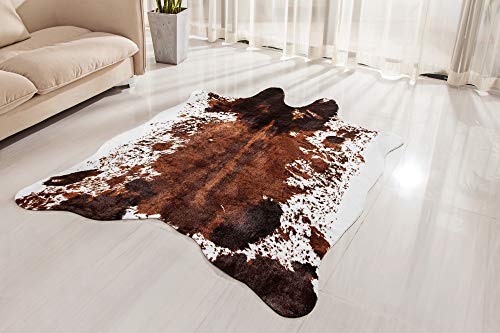 NativeSkins Faux Cowhide Rug (4.6ft x 6.6ft) - Cow Print Area Rug with Faux Suede No-Slip Backing (Brown)