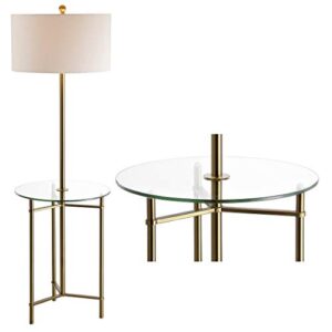 jonathan y jyl3059a charles 59" metal/glass led side table and floor lamp contemporary,transitional for bedrooms, living room, office, reading, brass