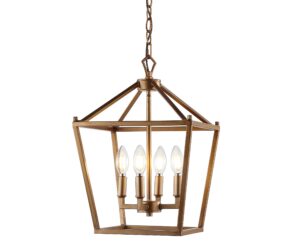 jonathan y jyl7436b pagoda lantern dimmable adjustable metal led pendant classic traditional farmhouse dining room living room kitchen foyer bedroom hallway, 12 in, antique gold