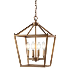 JONATHAN Y JYL7436B Pagoda Lantern Dimmable Adjustable Metal LED Pendant Classic Traditional Farmhouse Dining Room Living Room Kitchen Foyer Bedroom Hallway, 12 in, Antique Gold