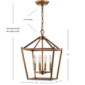 JONATHAN Y JYL7436B Pagoda Lantern Dimmable Adjustable Metal LED Pendant Classic Traditional Farmhouse Dining Room Living Room Kitchen Foyer Bedroom Hallway, 12 in, Antique Gold