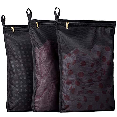 TENRAI 3 Pack (3 Medium) Delicates Laundry Bags, Bra Fine Mesh Wash Bag, Use YKK Zipper, Have Hanger Loops, Zippered, Protect Best Clothes in The Washer (Black)