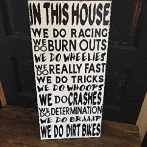 HCHANA in This House We Do Dirt Bikes Wood Signs Funny for Home Decor