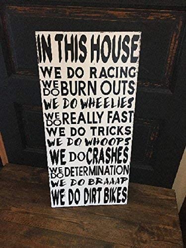 HCHANA in This House We Do Dirt Bikes Wood Signs Funny for Home Decor