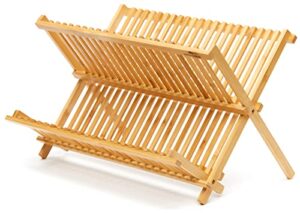royalhouse premium natural bamboo dish rack, collapsible dish drainer, foldable and compact dish drying rack for kitchen counter