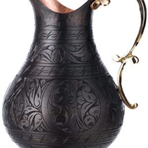 DEMMEX The Pitcher, 1mm Solid Copper Handmade Engraved Copper Pitcher Vessel Ayurveda Jug for Drinking Water, Moscow Mule, Cocktail (Antiqued-Engraved)