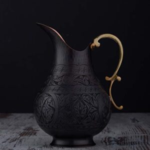 DEMMEX The Pitcher, 1mm Solid Copper Handmade Engraved Copper Pitcher Vessel Ayurveda Jug for Drinking Water, Moscow Mule, Cocktail (Antiqued-Engraved)