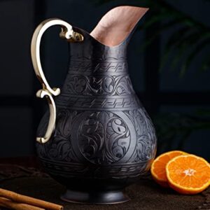 DEMMEX The Pitcher, 1mm Solid Copper Handmade Engraved Copper Pitcher Vessel Ayurveda Jug for Drinking Water, Moscow Mule, Cocktail (Antiqued-Engraved)