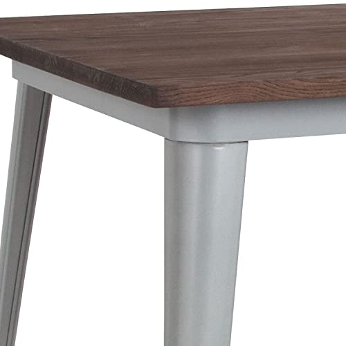 Flash Furniture Toby 31.5" Square Silver Metal Indoor Table with Walnut Rustic Wood Top