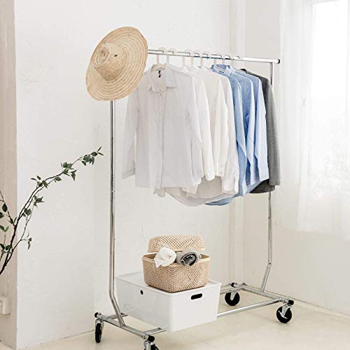 Camabel Clothing Garment Rack Capacity 300 lbs Heavy Duty Adjustable Rolling Moveable Commercial Grade Steel Extendable hanging drying High Chrome With Brake Metal Shelf on with Wheels for Boxes BG384