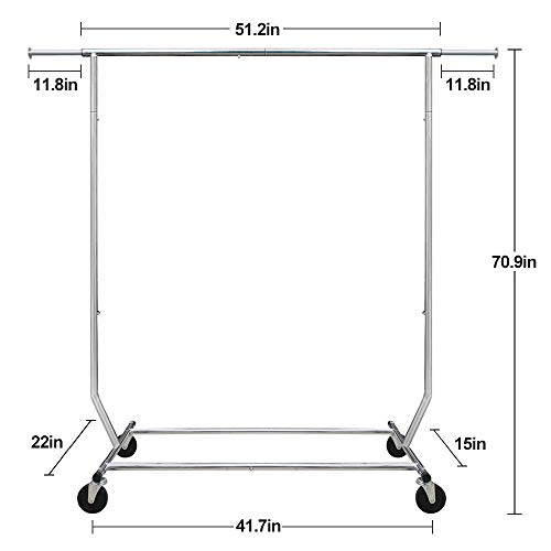 Camabel Clothing Garment Rack Capacity 300 lbs Heavy Duty Adjustable Rolling Moveable Commercial Grade Steel Extendable hanging drying High Chrome With Brake Metal Shelf on with Wheels for Boxes BG384