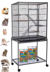 64" extra large wrought iron 4 levels ferret chinchilla sugar glider rats mices rabbit squirrel hamster cage with removable stand (32" l x 19" w x 60" h, blackvein)