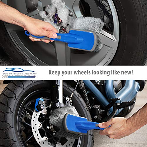 Relentless Drive Car Wheel Brush - Auto Detailing Car Wash Brush, Ergonomic Grip with Long Handle for Tires and Wheels, Wheel Cleaner Brush for Car, Truck, SUV & Tesla - Tire Shine Applicator