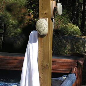 Sea Stones Coast Hook - Coat Hook - Hand Selected, Natural Stone Wall Hook with Elegant Wooden Backplate - Hang Your Coats, Towels, Robes & More with Both Indoors & Outdoor Uses (3 Pack, Cherry)