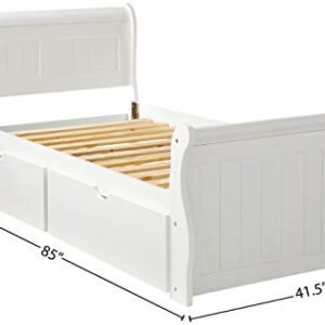 Donco Kids 325-TW_505-W Sleigh Bed with Dual Underbed Drawers, Twin, White
