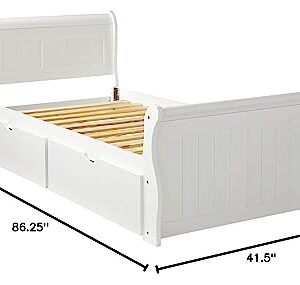 Donco Kids 325-TW_505-W Sleigh Bed with Dual Underbed Drawers, Twin, White