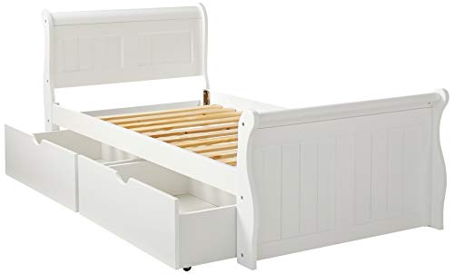 Donco Kids 325-TW_505-W Sleigh Bed with Dual Underbed Drawers, Twin, White