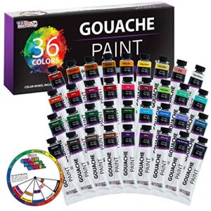 u.s. art supply professional 36 color set of gouache paint in large 18ml tubes - rich vivid colors for artists, students, beginners - canvas portrait paintings - color mixing wheel