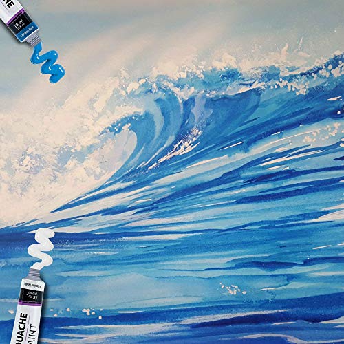 U.S. Art Supply Professional 36 Color Set of Gouache Paint in Large 18ml Tubes - Rich Vivid Colors for Artists, Students, Beginners - Canvas Portrait Paintings - Color Mixing Wheel