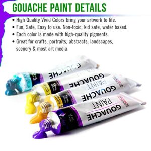 U.S. Art Supply Professional 36 Color Set of Gouache Paint in Large 18ml Tubes - Rich Vivid Colors for Artists, Students, Beginners - Canvas Portrait Paintings - Color Mixing Wheel