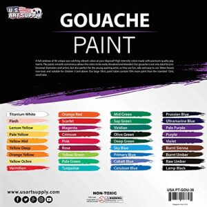 U.S. Art Supply Professional 36 Color Set of Gouache Paint in Large 18ml Tubes - Rich Vivid Colors for Artists, Students, Beginners - Canvas Portrait Paintings - Color Mixing Wheel