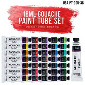 U.S. Art Supply Professional 36 Color Set of Gouache Paint in Large 18ml Tubes - Rich Vivid Colors for Artists, Students, Beginners - Canvas Portrait Paintings - Color Mixing Wheel