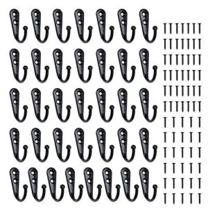 36 pieces coat hooks wall mounted robe hook single coat hanger no scratch and 72pieces screws black (black)