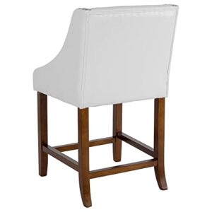 Flash Furniture Carmel Series 24" High Transitional Walnut Counter Height Stool with Nail Trim in White LeatherSoft, Set of 2