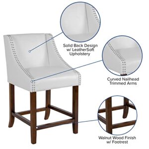 Flash Furniture Carmel Series 24" High Transitional Walnut Counter Height Stool with Nail Trim in White LeatherSoft, Set of 2