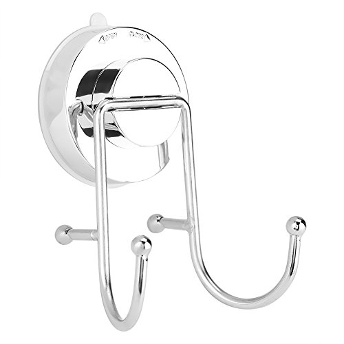 Vacuum Suction Double Bath Hook Stainless Steel Wall Mounted Towel and Key Hook Rail Rack Double Prong Robe Hook for Kitchen Bathroom