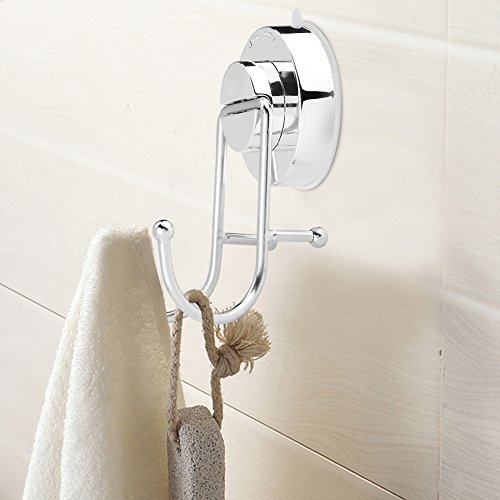 Vacuum Suction Double Bath Hook Stainless Steel Wall Mounted Towel and Key Hook Rail Rack Double Prong Robe Hook for Kitchen Bathroom