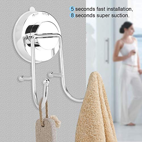 Vacuum Suction Double Bath Hook Stainless Steel Wall Mounted Towel and Key Hook Rail Rack Double Prong Robe Hook for Kitchen Bathroom