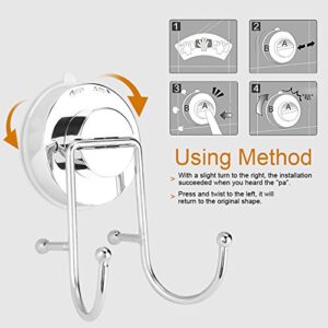 Vacuum Suction Double Bath Hook Stainless Steel Wall Mounted Towel and Key Hook Rail Rack Double Prong Robe Hook for Kitchen Bathroom