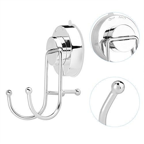 Vacuum Suction Double Bath Hook Stainless Steel Wall Mounted Towel and Key Hook Rail Rack Double Prong Robe Hook for Kitchen Bathroom