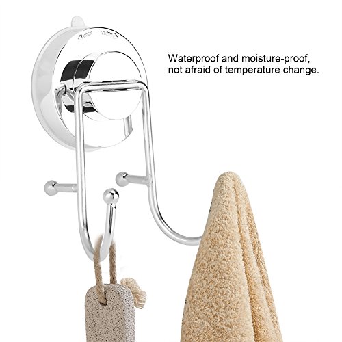 Vacuum Suction Double Bath Hook Stainless Steel Wall Mounted Towel and Key Hook Rail Rack Double Prong Robe Hook for Kitchen Bathroom