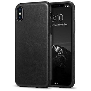 tendlin compatible with iphone xs max case premium leather outside and flexible tpu silicone hybrid slim case compatible with iphone xs max - 2018 (black)