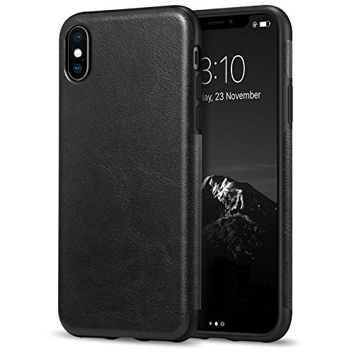 TENDLIN Compatible with iPhone Xs Max Case Premium Leather Outside and Flexible TPU Silicone Hybrid Slim Case Compatible with iPhone Xs Max - 2018 (Black)