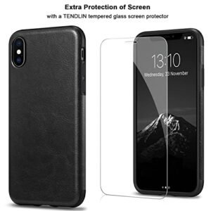 TENDLIN Compatible with iPhone Xs Max Case Premium Leather Outside and Flexible TPU Silicone Hybrid Slim Case Compatible with iPhone Xs Max - 2018 (Black)