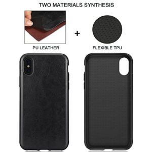 TENDLIN Compatible with iPhone Xs Max Case Premium Leather Outside and Flexible TPU Silicone Hybrid Slim Case Compatible with iPhone Xs Max - 2018 (Black)