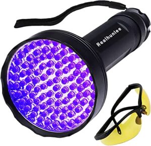 uv flashlight black light, 100 led blacklight flashlite pet urine detector for dry dog/cat urine stains detection, bed bug, scorpions finder with uv sunglasses, working with pet odor eliminator