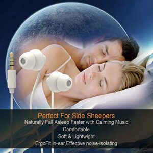 MAXROCK Sleep Earbuds, Ultra-Soft Comfortable Noise Isolating Earplugs Workout Headphones in-Ear Earphones w/Mic & Volume Control - Perfect for Side Sleeper Air Travel, Meditation & Insomnia(White)